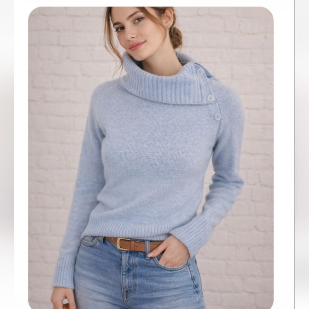 Asymmetrical Button Cowl Neck Sweater  Wool Cashmere Blend  Casual Corner Y2K S
